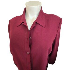 Maggie Barnes Womens Burgundy Button-Front Blazer Jacket Size 28W jj4242